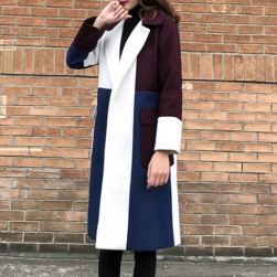 Ukawaii女性必見 配色 折り襟 ロング丈 長袖 レディースコート