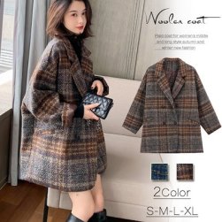 Ukawaii韓国系ファッションチェック柄配色厚手コート