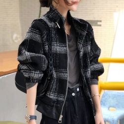 Ukawaii魅力的 ファッション カジュアル チェック柄 スタンドネック ジャケット