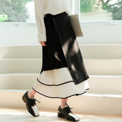 Ukawaiiエレガント デザイン感 配色 プリーツ ドッキング Aライン スカート