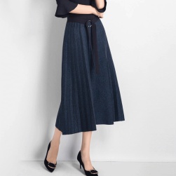 Ukawaiiフェミニン ファッション 無地 5色 ハイウエスト ニット ベルト付き Aライン通勤 スカート
