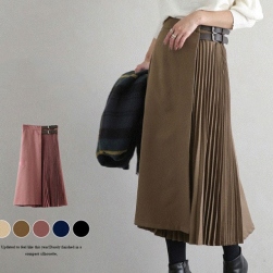 Ukawaii女性らしい ファッション 無地 ４色 ギャザー飾り ハイウエスト 切り替え プリーツスカート