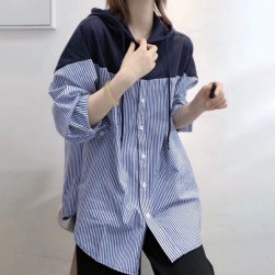 Ukawaii最愛の一着 フード付き プルオーバー ストライプ柄 配色 切り替え シャツ
