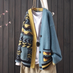 Ukawaii大人の定番 ゆったり 韓国風 ファッション 配色 4色 長袖 Ｖネック ニットカーディガン