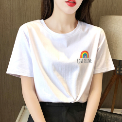 Ukawaii韓国ファッション 虹 プリント かわいい シンプル キャンパス Ｔシャツ