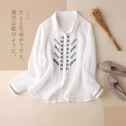 Ukawaii お洒落度満々 刺繡 綿麻 M-4XL 長袖 レディース 森ガールトップス