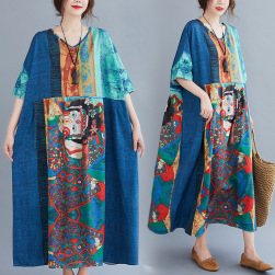Ukawaii 大人可愛い レトロ ファッション ｖネック プリント ゆったり 合わせやすい 森ガール ワンピース