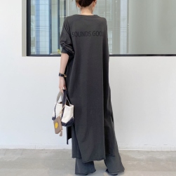 Ukawaii 個性的なデザイン シンプル ストレートスカート アルファベット グレーネック ゆったり 柔らか 合わせやすい デートワンピース