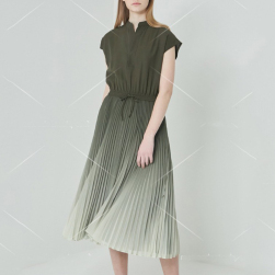 Ukawaii 好評発売中 ファッション 半袖 プリーツスカート グラデーション色 ボウタイ エレガントフォーマルワンピース