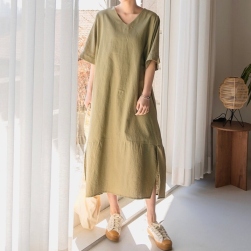 Ukawaii上品なシルエット 韓国風 人気 ファッション 無地 半袖 体型カバー デートワンピース