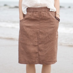 Ukawaii 履き心地抜群 チャーミング リネン風 すっきり美脚 サイドポケットディース スカート