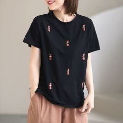 Ukawaii おしゃれ度アップ シンプル 猫柄 プリント 半袖 Tシャツ