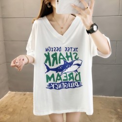 Ukawaii ストリート系 キャンパス プリント Vネック オーバーサイズ ゆったり ルーズ風 Ｔシャツ