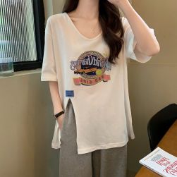 Ukawaii 売り切れ必至 韓国系 学園風 無地 プルオーバー スリット 半袖 Tシャツ