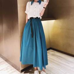 Ukawaii 韓国風ファッション 切り替え 配色 フェイクレイヤード ハイウエスト ロングワンピース