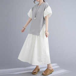 Ukawaii No.1 人気商品 切り替え 配色 半袖 ファッション スピーカースリーブ ゆったり 春夏 ワンピース