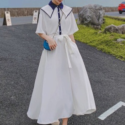 Ukawaii 見逃し厳禁 若見え ファッション セーラーカラー デザイン性 合わせやすい ロングワンピース
