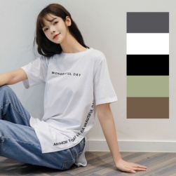 Ukawaii 全5色 デザイン性抜群 韓国系 アルファベット スリット ロング Tシャツ