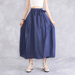 Ukawaii 夏を楽しむ 森ガール スウィート Aライン 無地 切り替え リボン スカート