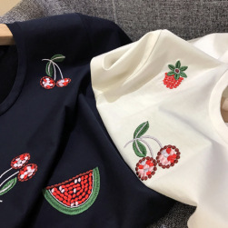 Ukawaii 着回し 可愛い 夏物 ファッション 刺繍 半袖 Ｔシャツ