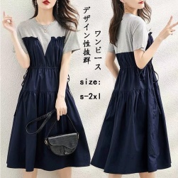 Ukawaii 絶対流行 ファッション 切り替え 配色 フェイク・レイヤード カジュアル 合わせやすい デートワンピース