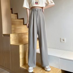 Ukawaii 韓国風ファッション !レトロ シンプル ハイウエスト 切り替え 3色 レギュラー丈 無地 カジュアルパンツ