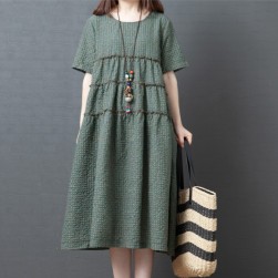 Ukawaii 着心地良い ファッション Aライン すね丈 無地 綿麻 カジュアル 2色展開 森ガールワンピース