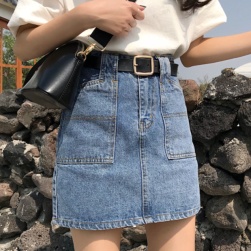 Ukawaii 個性的なデザイン 韓国系 フェミニン Aライン スリム デニム ショート丈 スカート