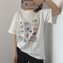 Ukawaii 今季マストバイ ラウンドネック ゆったり プリント 合わせやすい レディース カジュアル Ｔシャツ