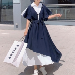 Ukawaii 韓国風 ファッション 通勤 切り替え 半袖 ボリューム感 デートワンピース