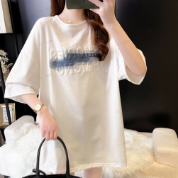 Ukawaii ビッグサイズM-2XL シンプル 無地 配色 アルファベット ロング 半袖 Tシャツ