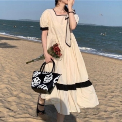 Ukawaii 可愛いデザイン 学園風 韓国 ファッション 半袖 Aライン デートワンピース