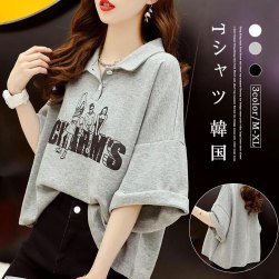 Ukawaii 韓国風 カジュアル 人気 ファッション プリント POLOネック Ｔシャツ