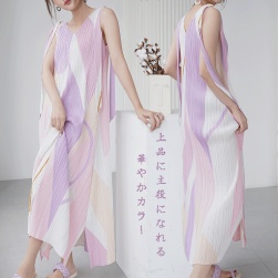 Ukawaii 柔らかくて優しい印象 プリント ギャザー飾り エレガント 気質 スリット ロングワンピース