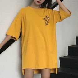 圧倒的ストリート系アルファベットプリント半袖ロングＴシャツ