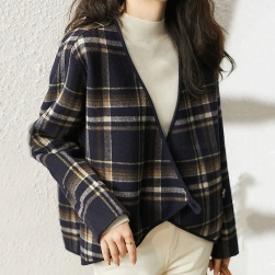 Ukawaii 韓国風ファッション チェック柄 ｖネック 長袖 ゆったり レトロ ジャケット