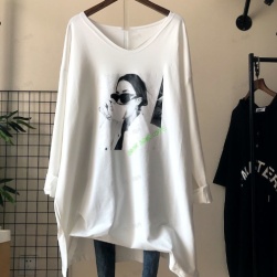 Ukawaii 美人度アップ フェミニン ファッション プリント ロング Vネック 長袖 Tシャツ