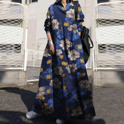Ukawaii 欠かせない レトロ ファッション 花柄 プリント ゆったり 長袖 大きいサイズ ロングワンピース