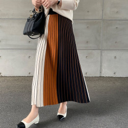 Ukawaii デザイン性抜群 高見え 切り替え 配色 プリーツスカート ニット スカート