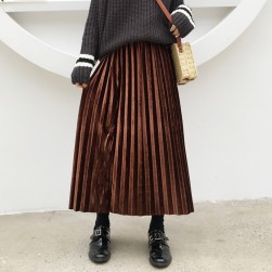 Ukawaii 絶対流行ファッションカジュアルスエード生地ロング写真通りプリーツスカートスカート