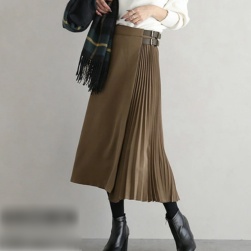 Ukawaii 気質アップ シンプル ファッション ハイウエスト ロング Aライン ギャザー スカート