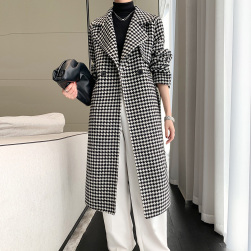 Ukawaii 韓国風ファッション レトロ 長袖 チェック柄 ベルト付き 折襟 コート