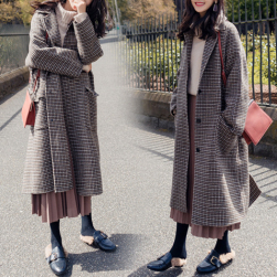 Ukawaii 上品な可愛さ 裏起毛タイプあり 折り襟 シングルブレスト 千鳥格子 新作 秋冬 ファッション ロングコート