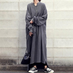 Ukawaii 人気を独占中 ファッション Ⅴネック 長袖 切り替え スリット カジュアルワンピース