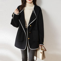 Ukawaii 上品な可愛さ 人気を独占中♡ 韓国系 エレガント 折り襟 長袖 配色 シングルブレスト コート