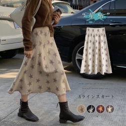 Ukawaii 韓国風ファッション 定番 キュート Aライン ハイウエスト プリント 星柄 ニットスカート
