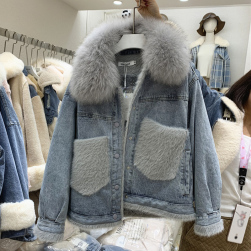 Ukawaii 韓国ファッション シンプル カジュアル 長袖 無地 切り替え スエード ジャケット