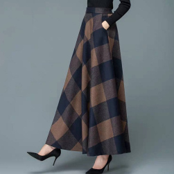 Ukawaii ファッション レトロ ハイウエスト ゆったり チック柄 配色 ラシャ スカート