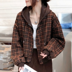 Ukawaii 欠かせない 定番 チェック柄 切り替え フード付き ファッション 大きいサイズ ジャケット