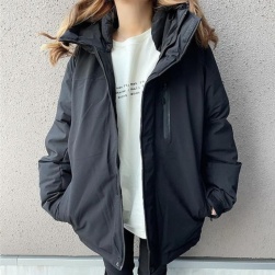 Ukawaii おしゃれ度アップ 韓国風 ファッション 無地 フード付き 寒さ対策 ジッパー カジュアル中綿コート